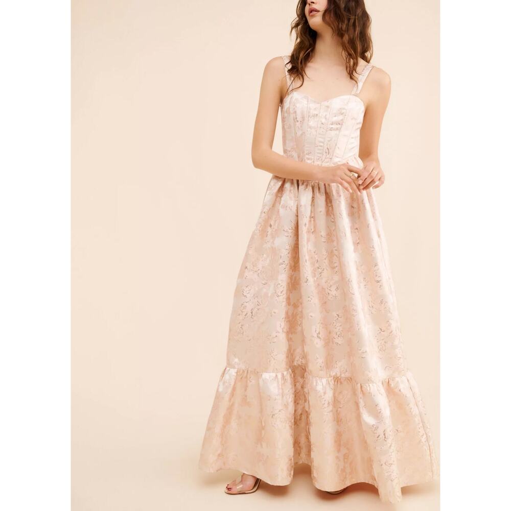 Anthropologie If By Sea Blush Pink Floral Jacquard Ball Gown Maxi Dress SZ S